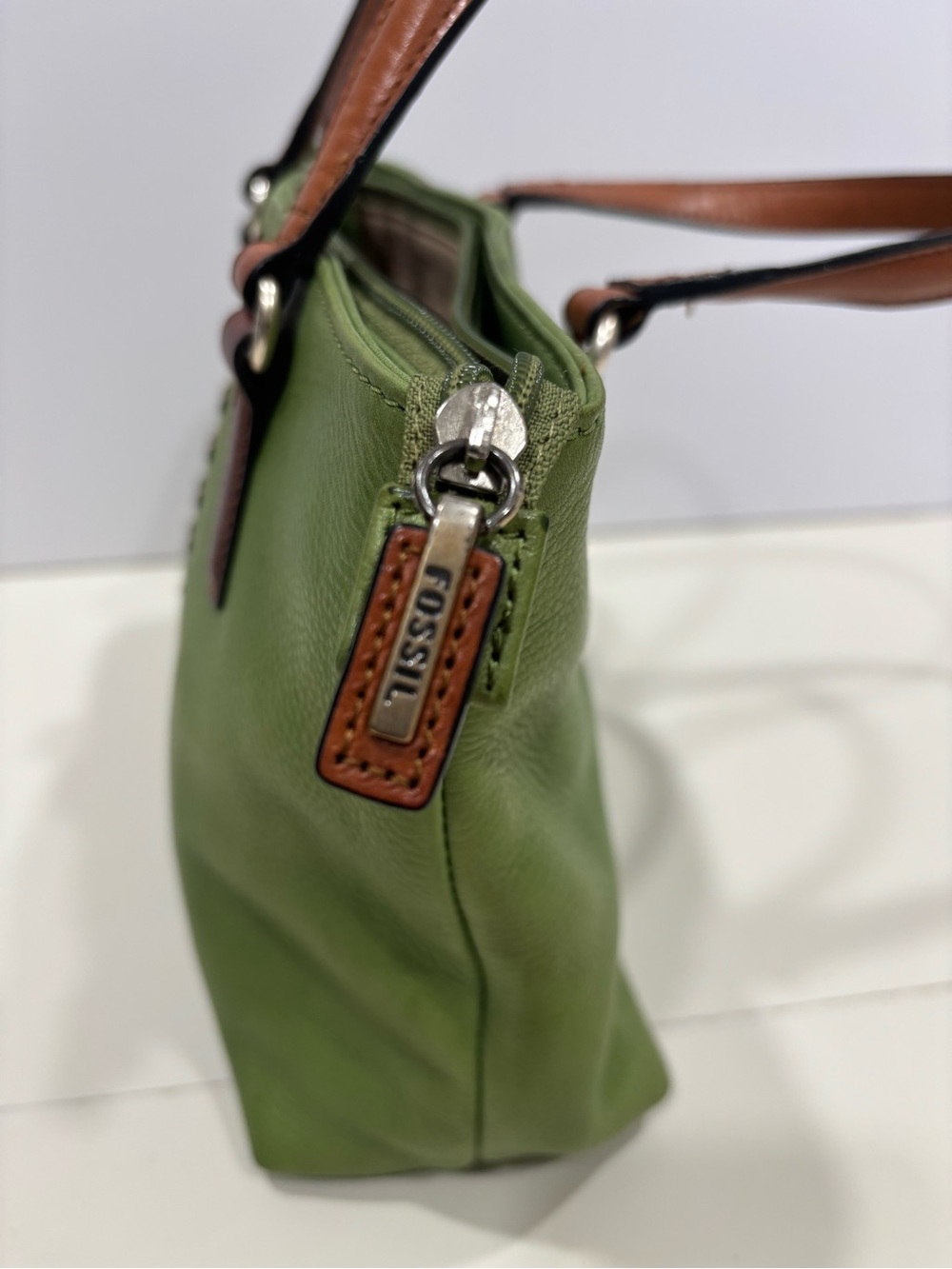 Fossil Green Tote with Brown Handles - Picture 8 of 12